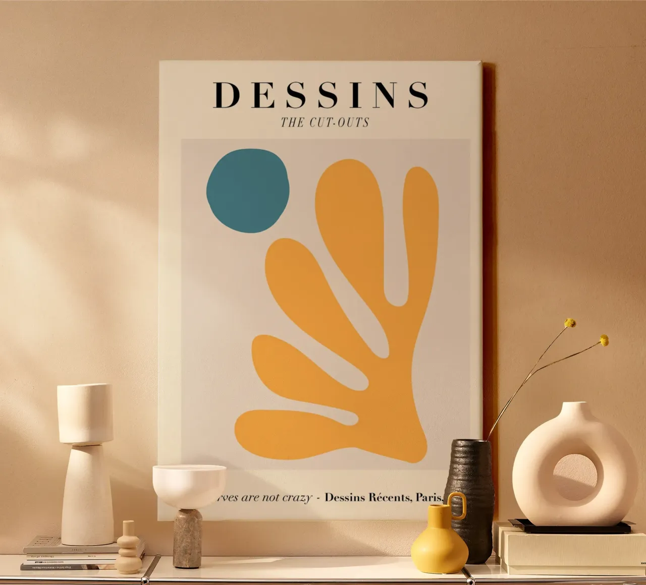 Dessins Knipsels Abstract Oranje & Blauw Print canvas met Baklijst van homdeco