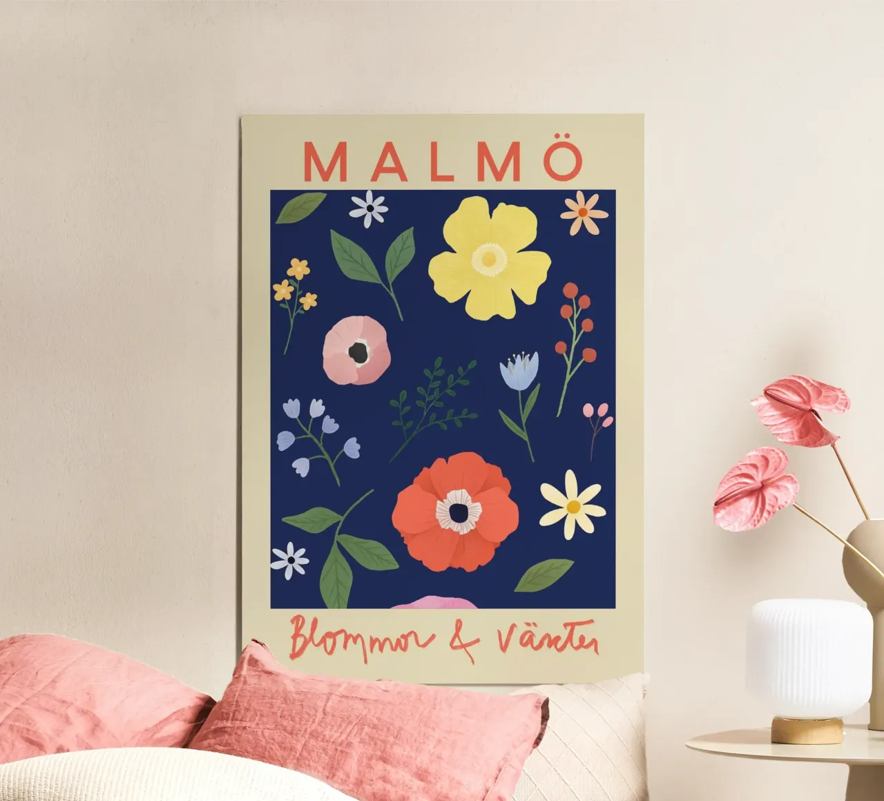 Fiori e piante di Malmö Stampa floreale svedese poster con telaio in alluminio da homdeco