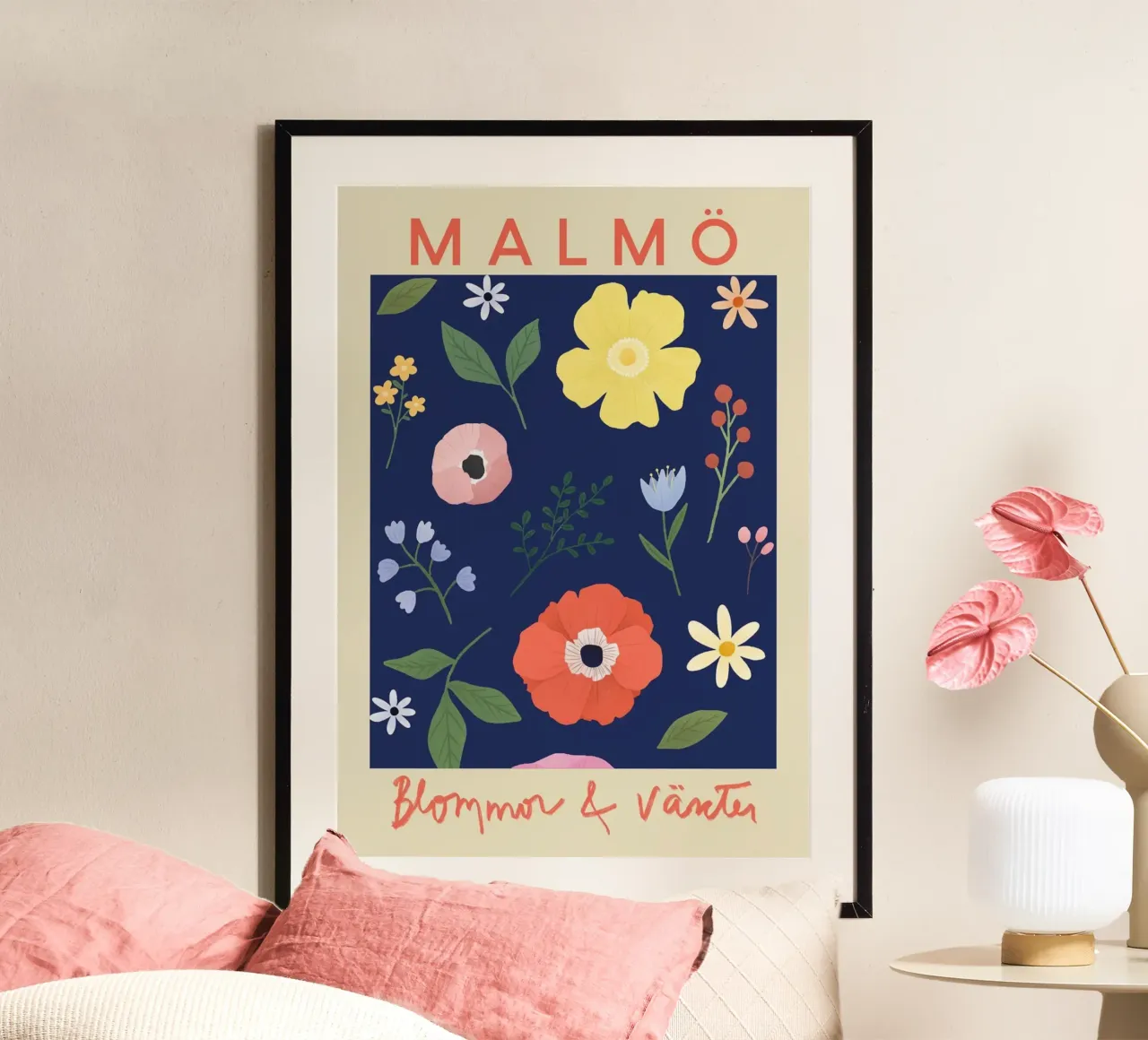 Fiori e piante di Malmö Stampa floreale svedese poster con telaio in alluminio da homdeco