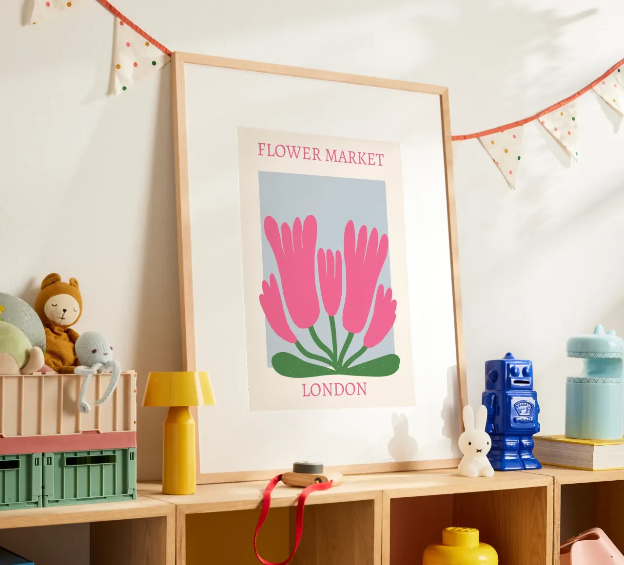 Bloemenmarkt Londen Abstract Roze Tulp Print poster van homdeco