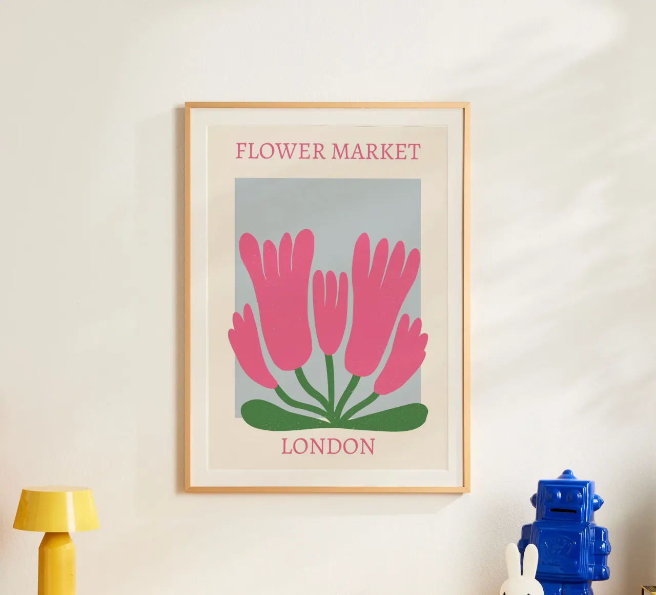 Bloemenmarkt Londen Abstract Roze Tulp Print poster van homdeco