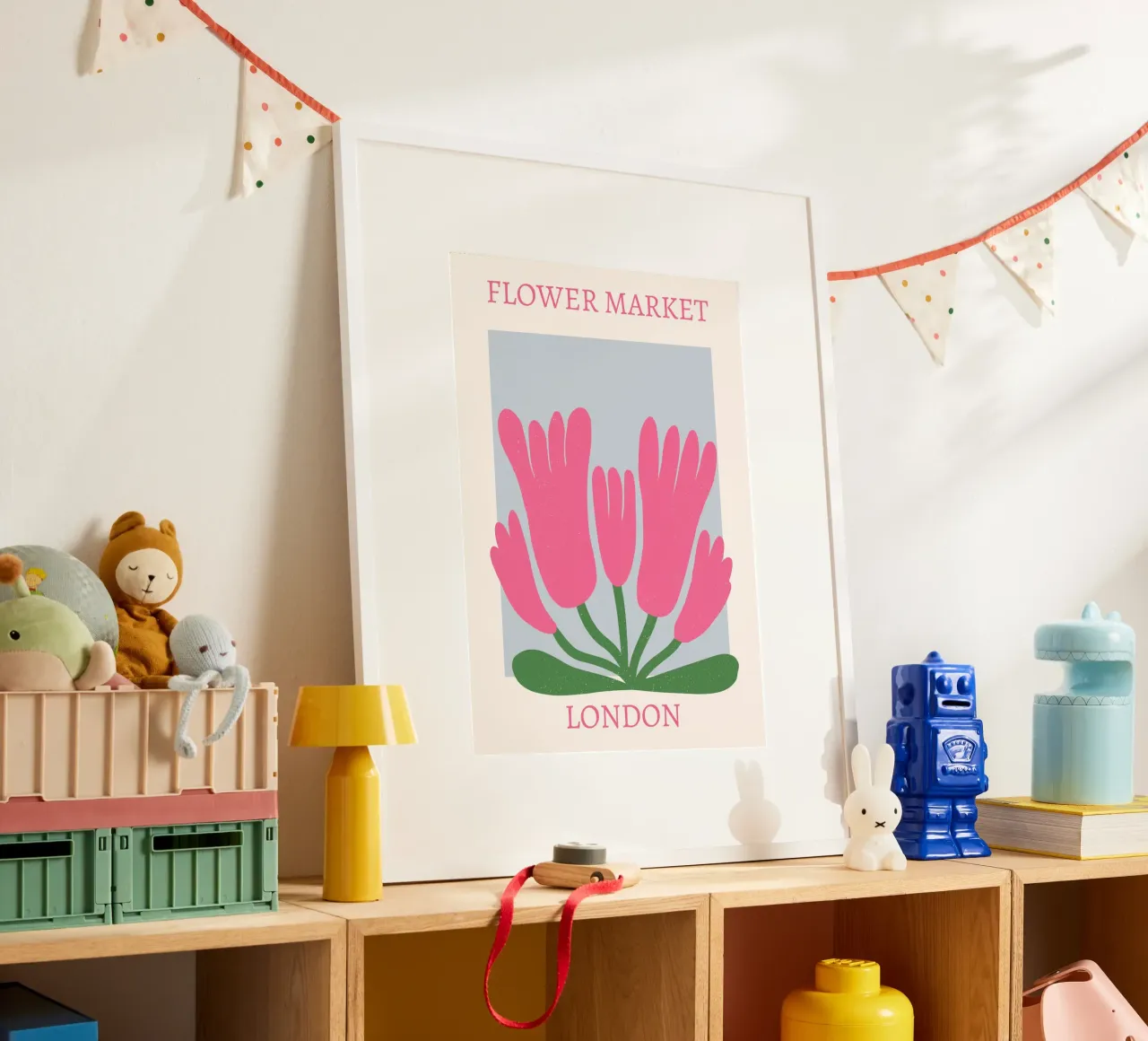 Bloemenmarkt Londen Abstract Roze Tulp Print poster van homdeco