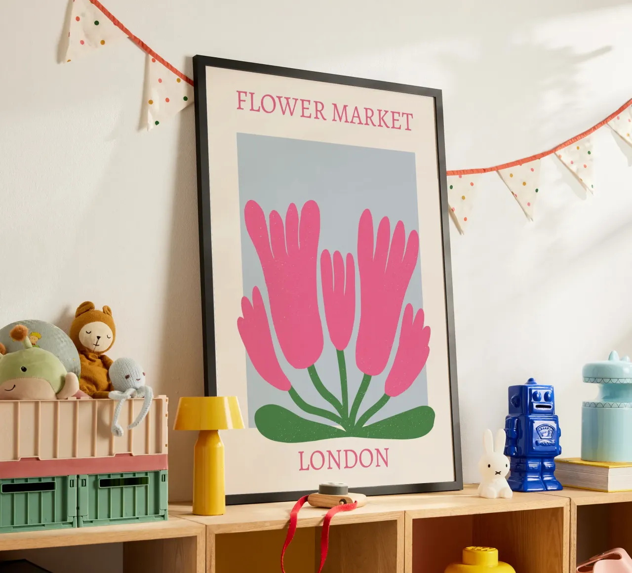 Bloemenmarkt Londen Abstract Roze Tulp Print poster van homdeco