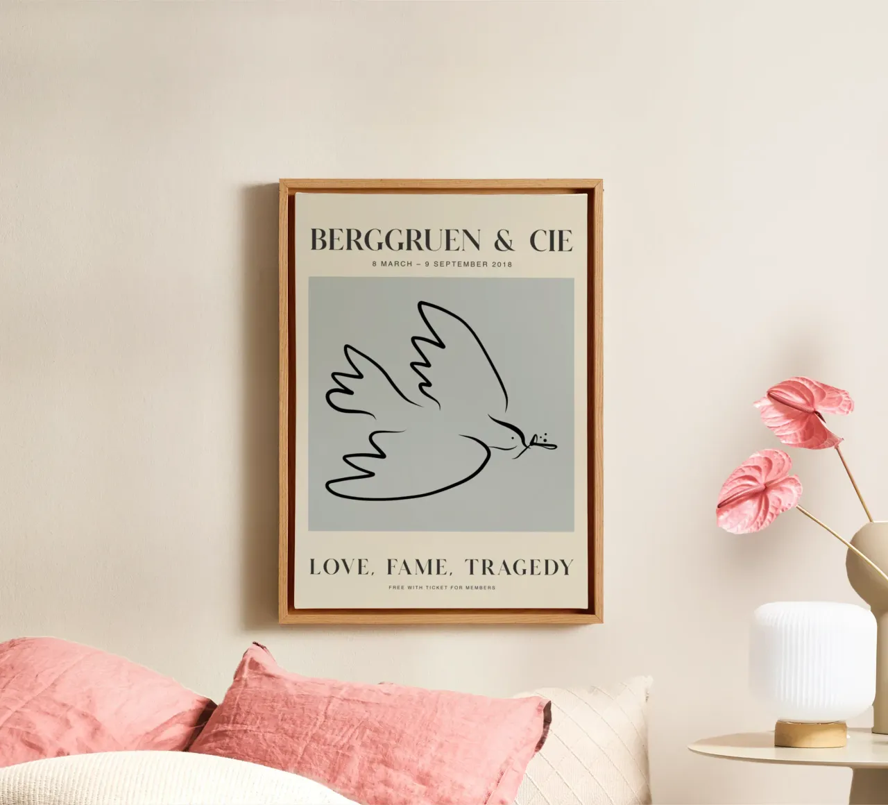 Berggruen & Cie Liefde Roem Tragedie Duif Kunst canvas met Baklijst van homdeco