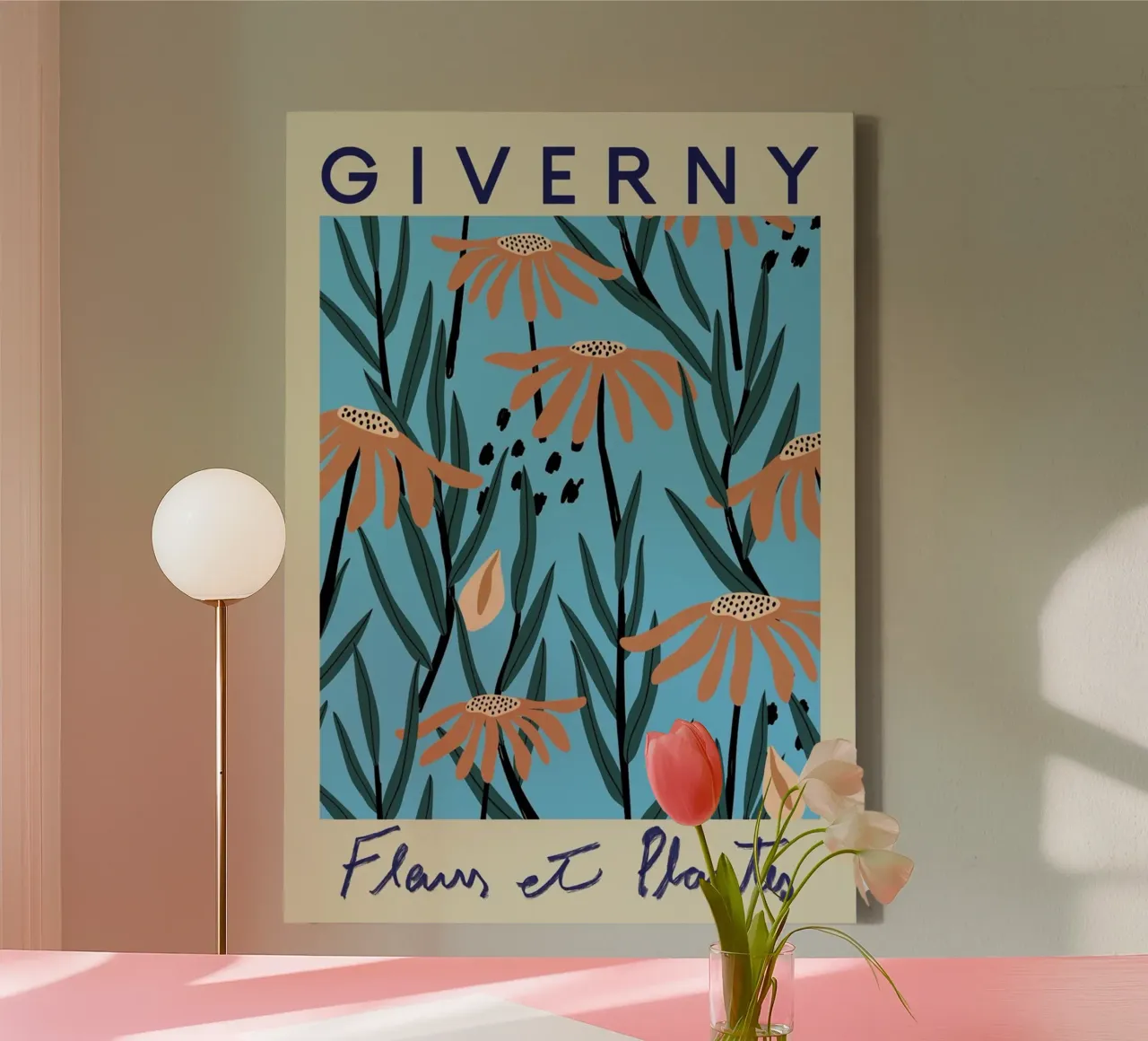 Giverny Fleurs et Plantes Abstract Bloemen Print canvas met Baklijst van homdeco