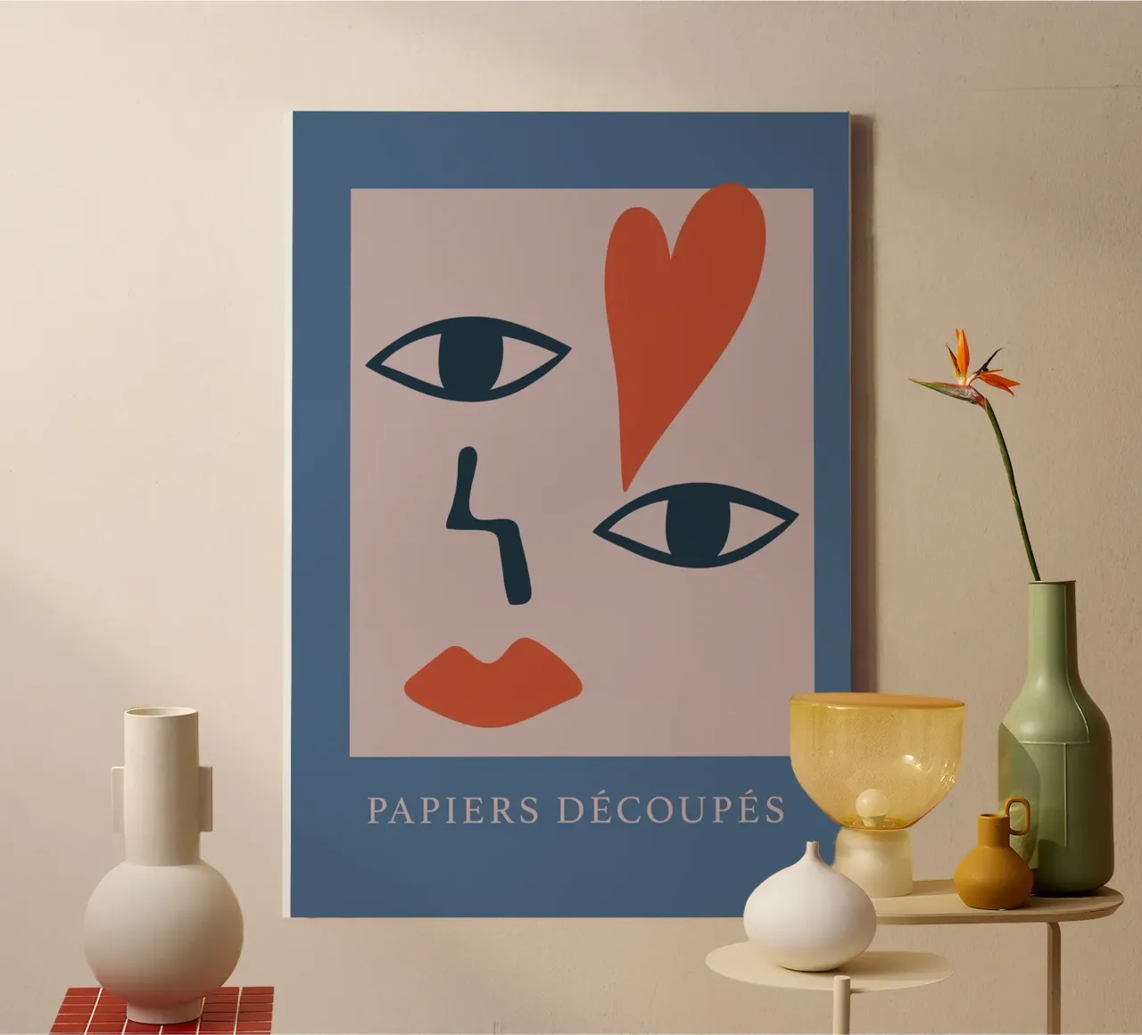 Papiers Découpés Abstract Gezicht Hart Print canvas met Baklijst van homdeco