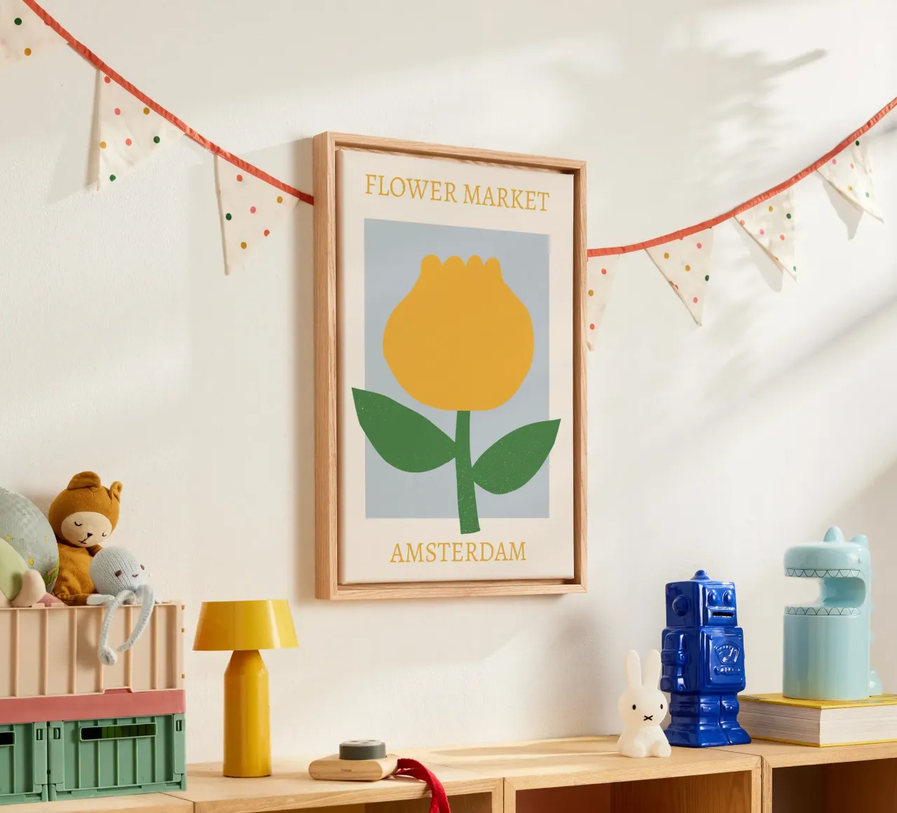 Bloemenmarkt Amsterdam Abstract Gele Tulp canvas met Baklijst van homdeco