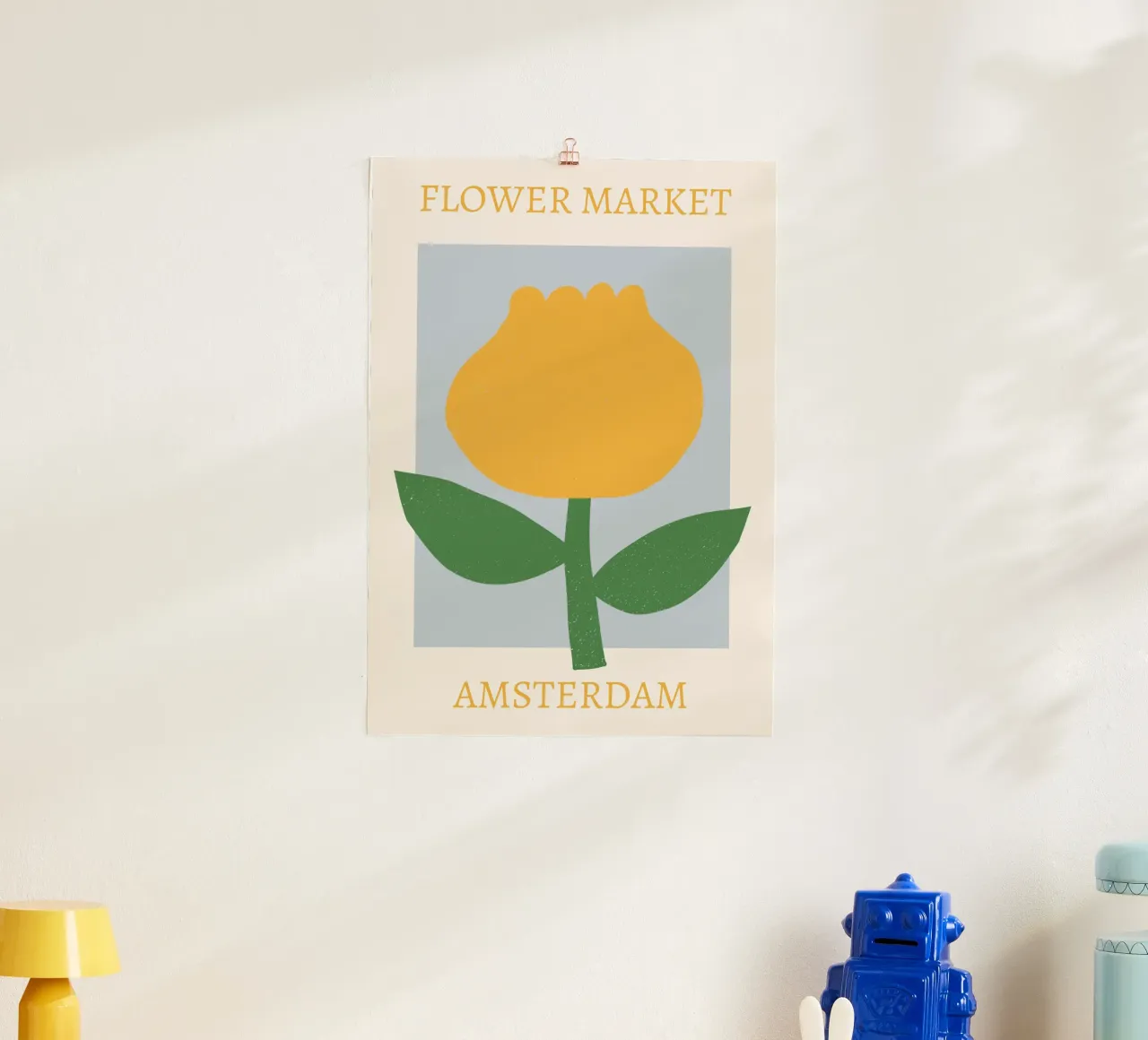 Mercato dei fiori di Amsterdam Tulipano giallo astratto poster con telaio in alluminio da homdeco