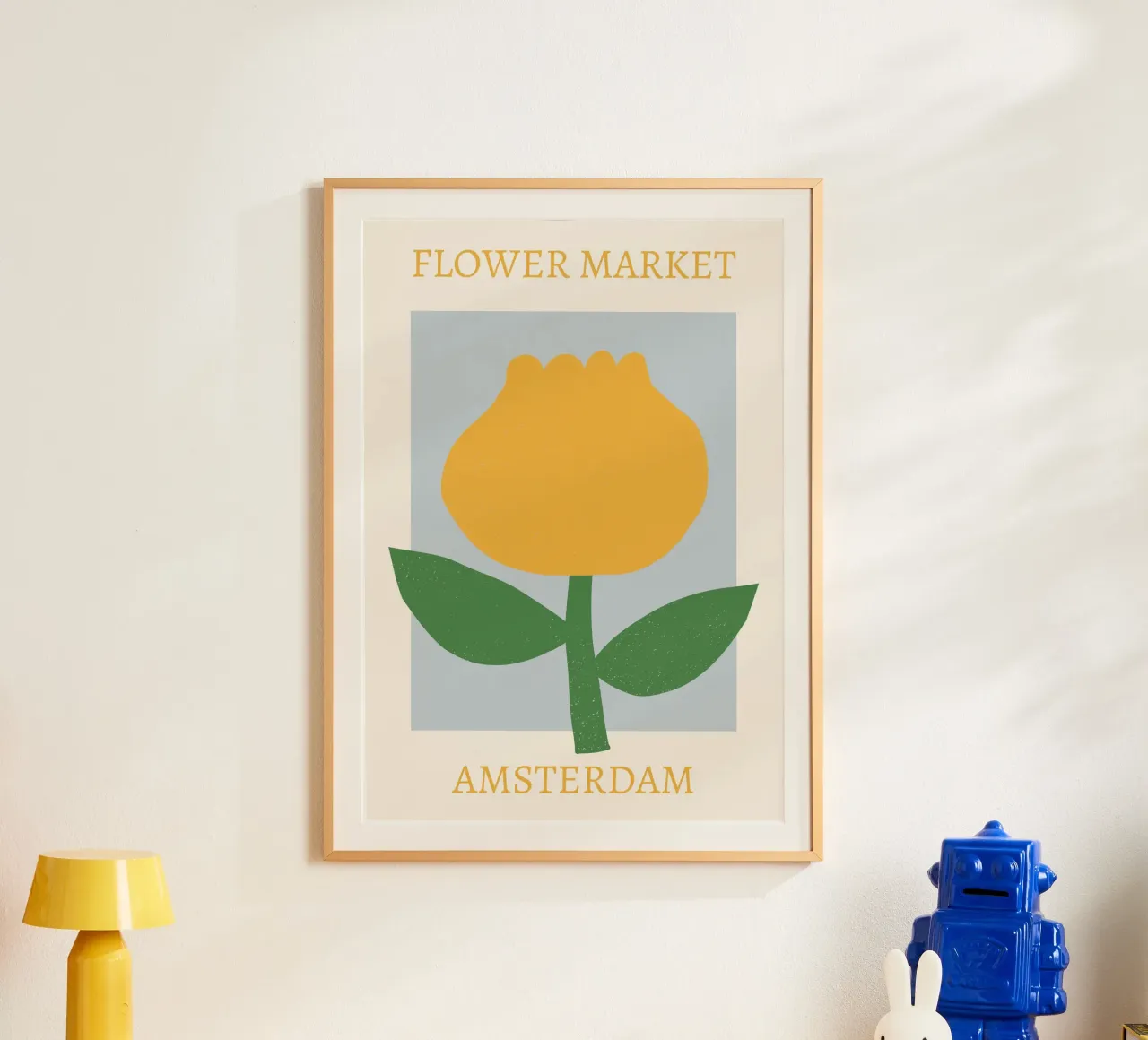 Mercato dei fiori di Amsterdam Tulipano giallo astratto poster con telaio in alluminio da homdeco