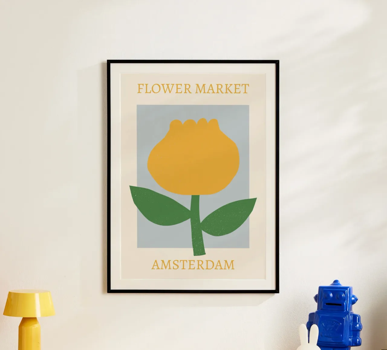 Mercato dei fiori di Amsterdam Tulipano giallo astratto poster con telaio in alluminio da homdeco