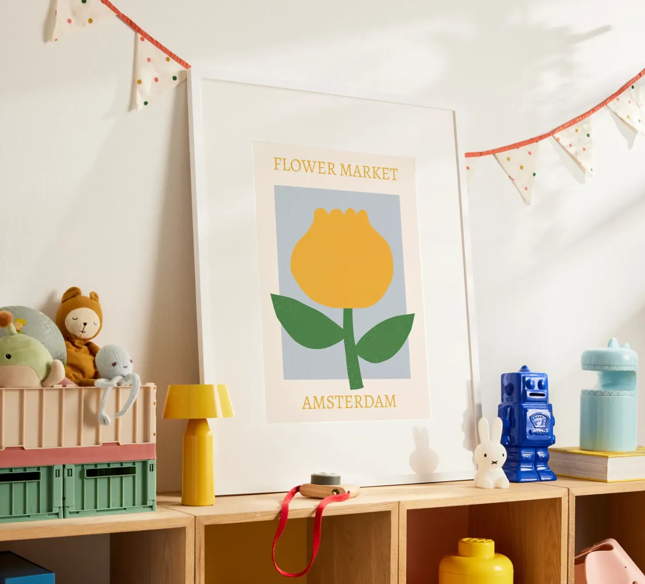 Mercato dei fiori di Amsterdam Tulipano giallo astratto poster con telaio in alluminio da homdeco