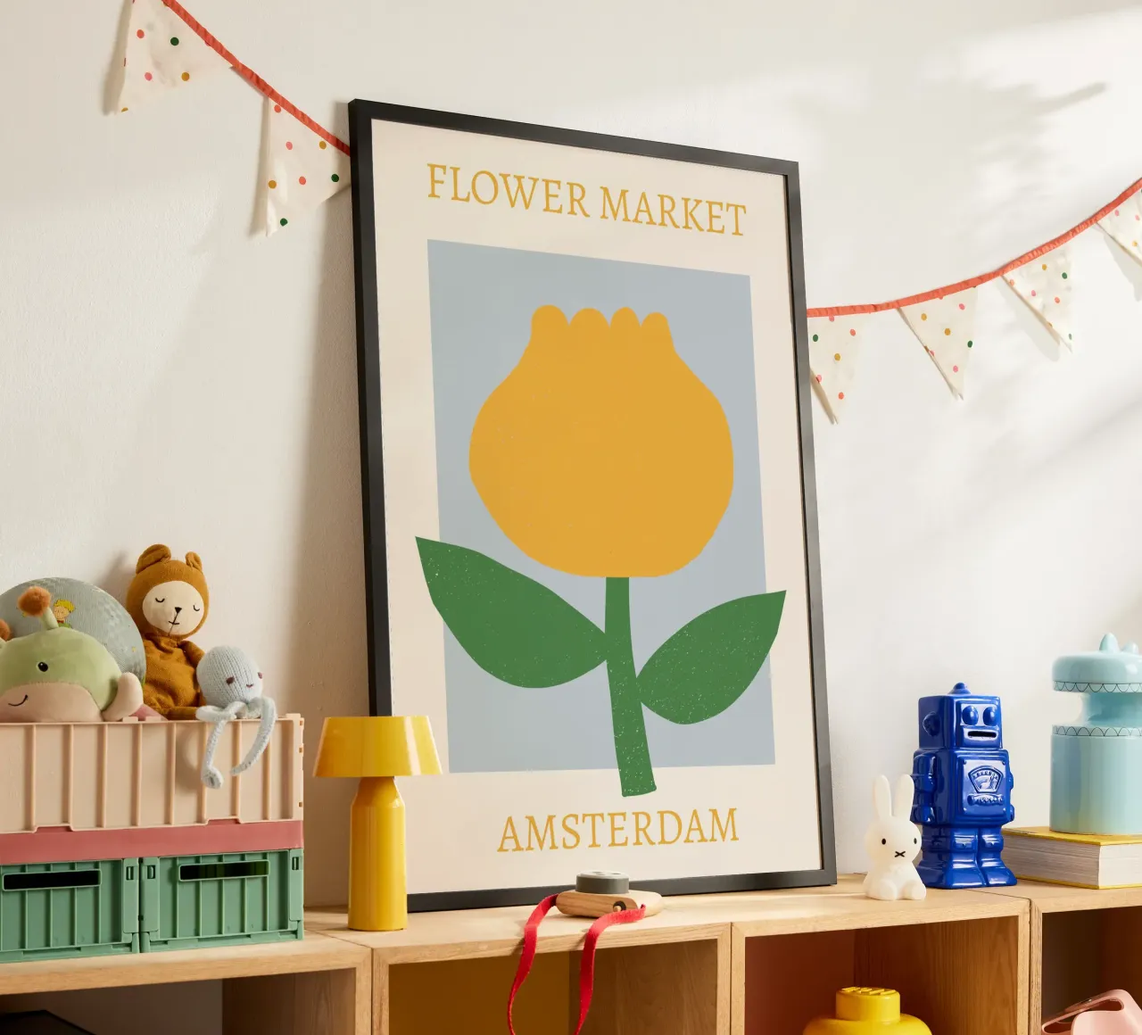 Mercato dei fiori di Amsterdam Tulipano giallo astratto poster con telaio in alluminio da homdeco