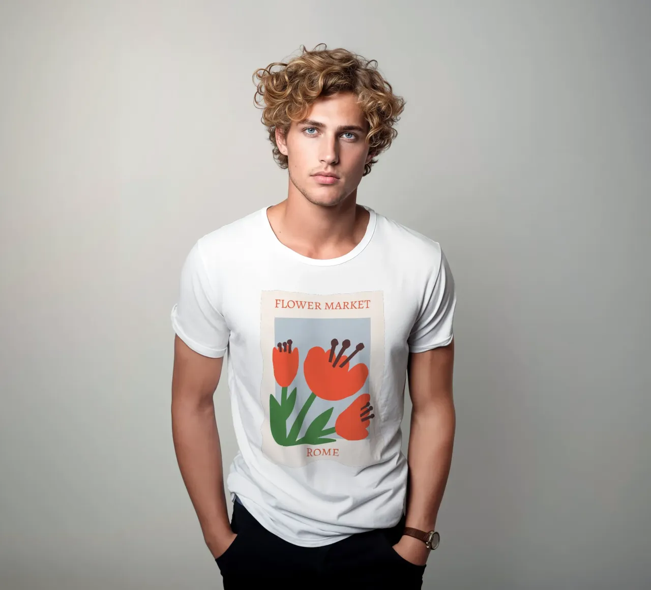Rome Flower Market Abstract Red Bloom Print t-shirt by homdeco