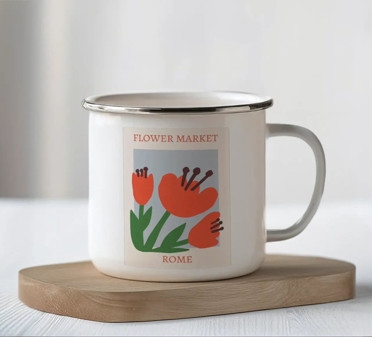 Rome Bloemenmarkt Abstract Rood Bloei Print emaille mok van homdeco