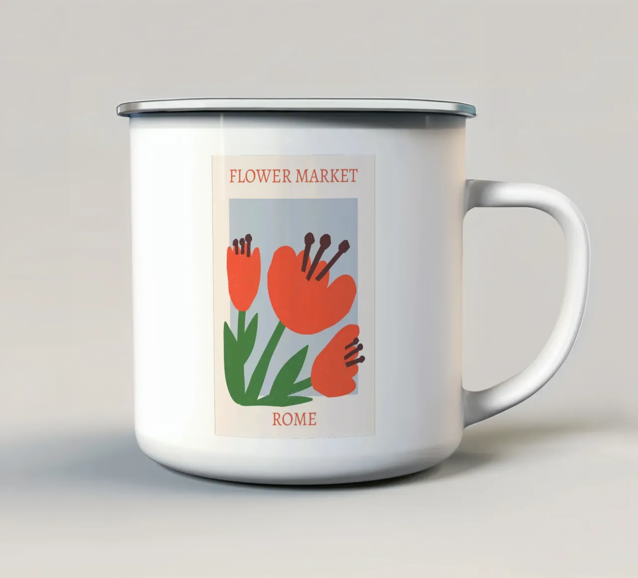 Rome Bloemenmarkt Abstract Rood Bloei Print emaille mok van homdeco