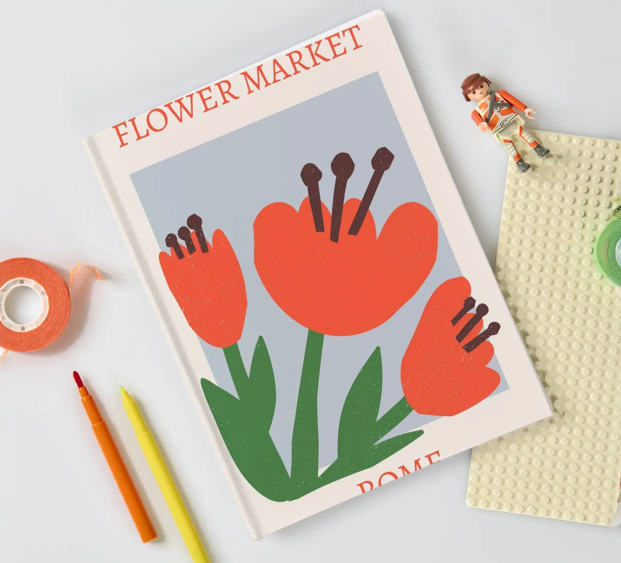 Rome Flower Market Abstract Red Bloom Print notebook by homdeco