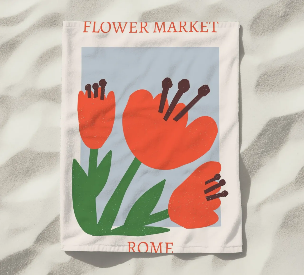 Rome Flower Market Abstract Red Bloom Print beach towel by homdeco