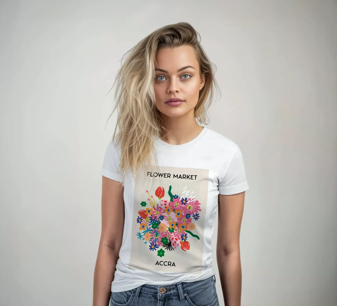 Accra Flower Market Vibrant Abstract Bouquet women's fitted t-shirt by homdeco