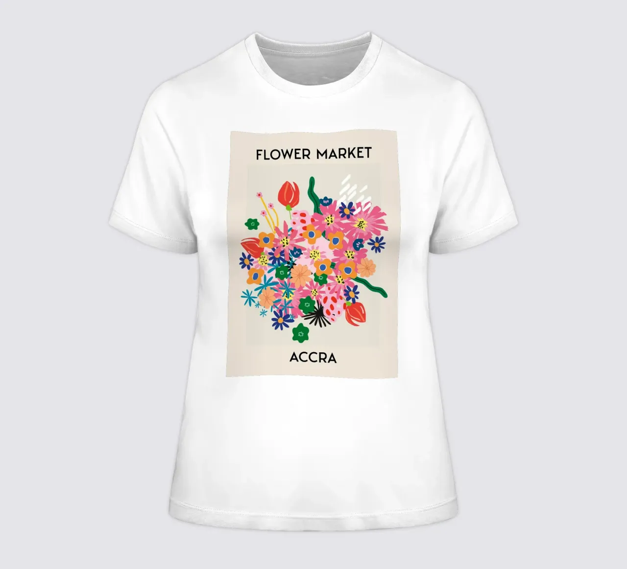 Accra Flower Market Vibrant Abstract Bouquet women's fitted t-shirt by homdeco