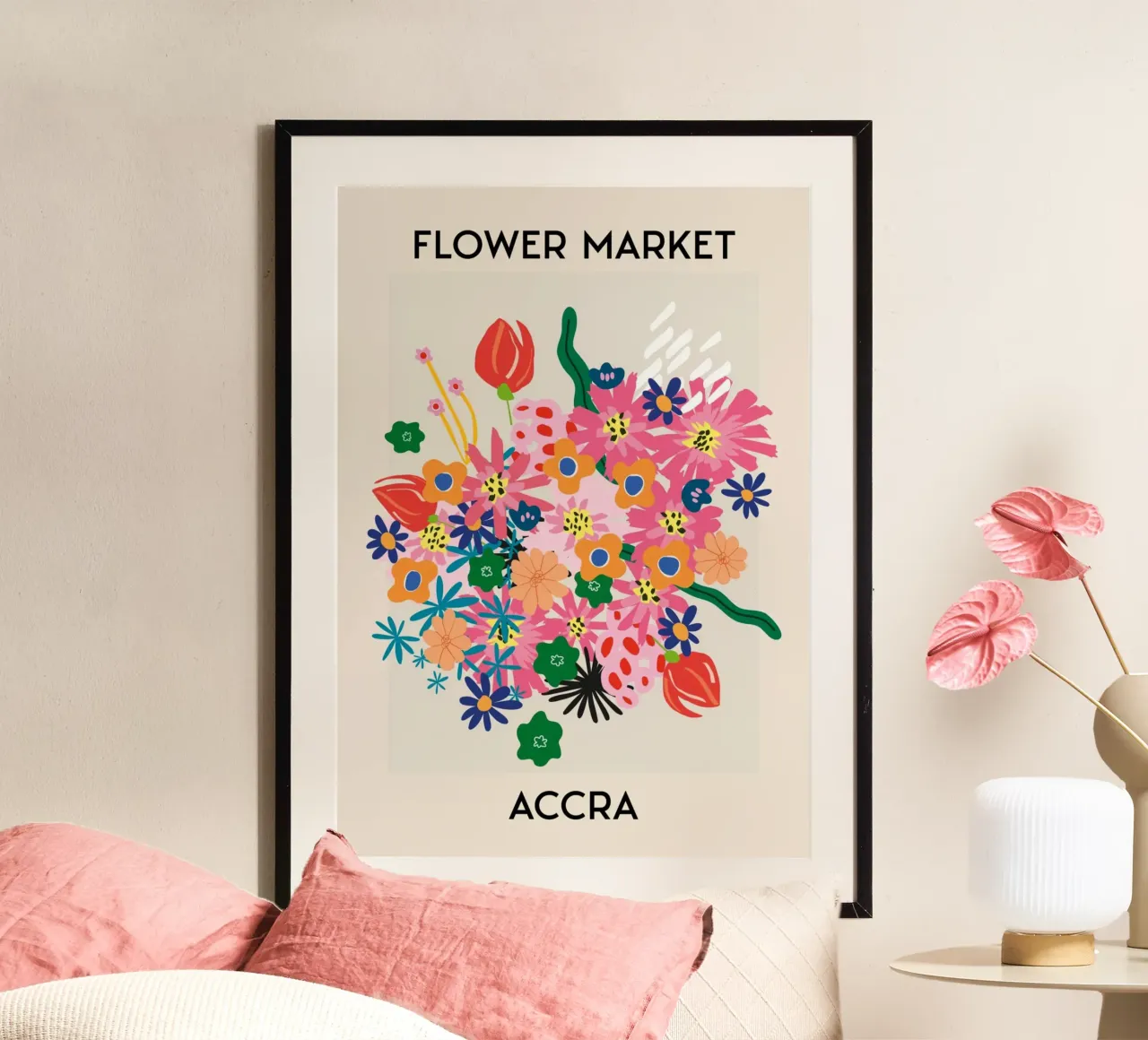Accra Flower Market Vibrant Abstract Bouquet hahnemühle by homdeco