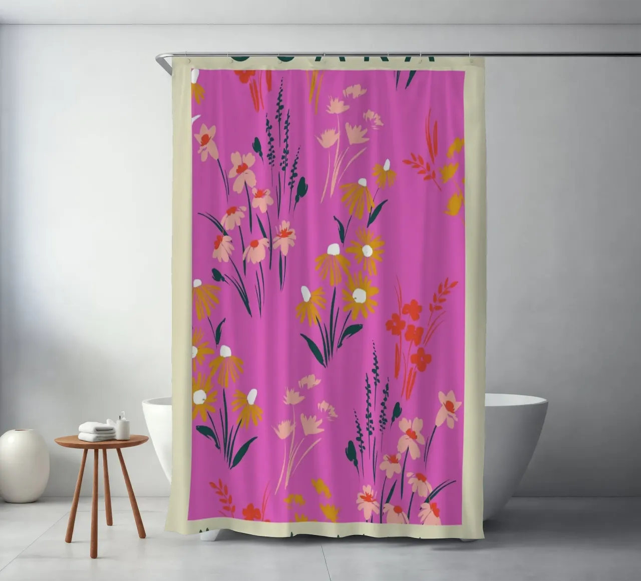 Osaka Hana to Shokubutsu Pink Floral Print shower curtain by homdeco
