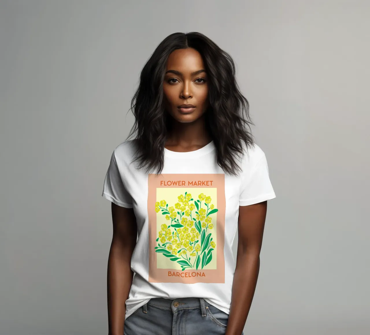 Barcelona Flower Market Yellow Bloom Print women's fitted t-shirt by homdeco