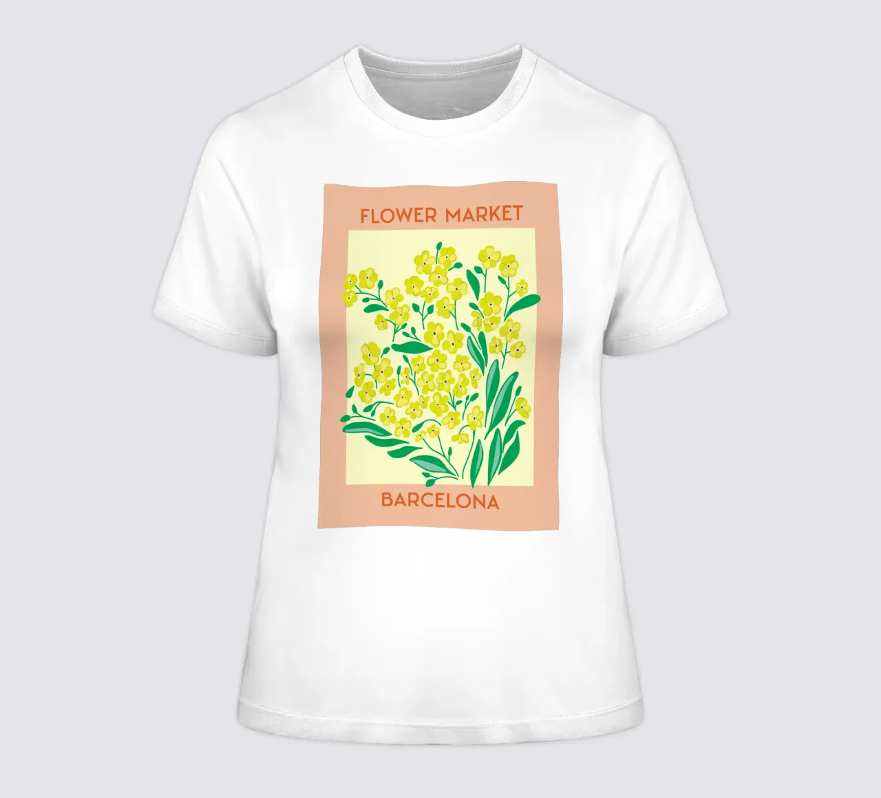 Barcelona Flower Market Yellow Bloom Print women's fitted t-shirt by homdeco