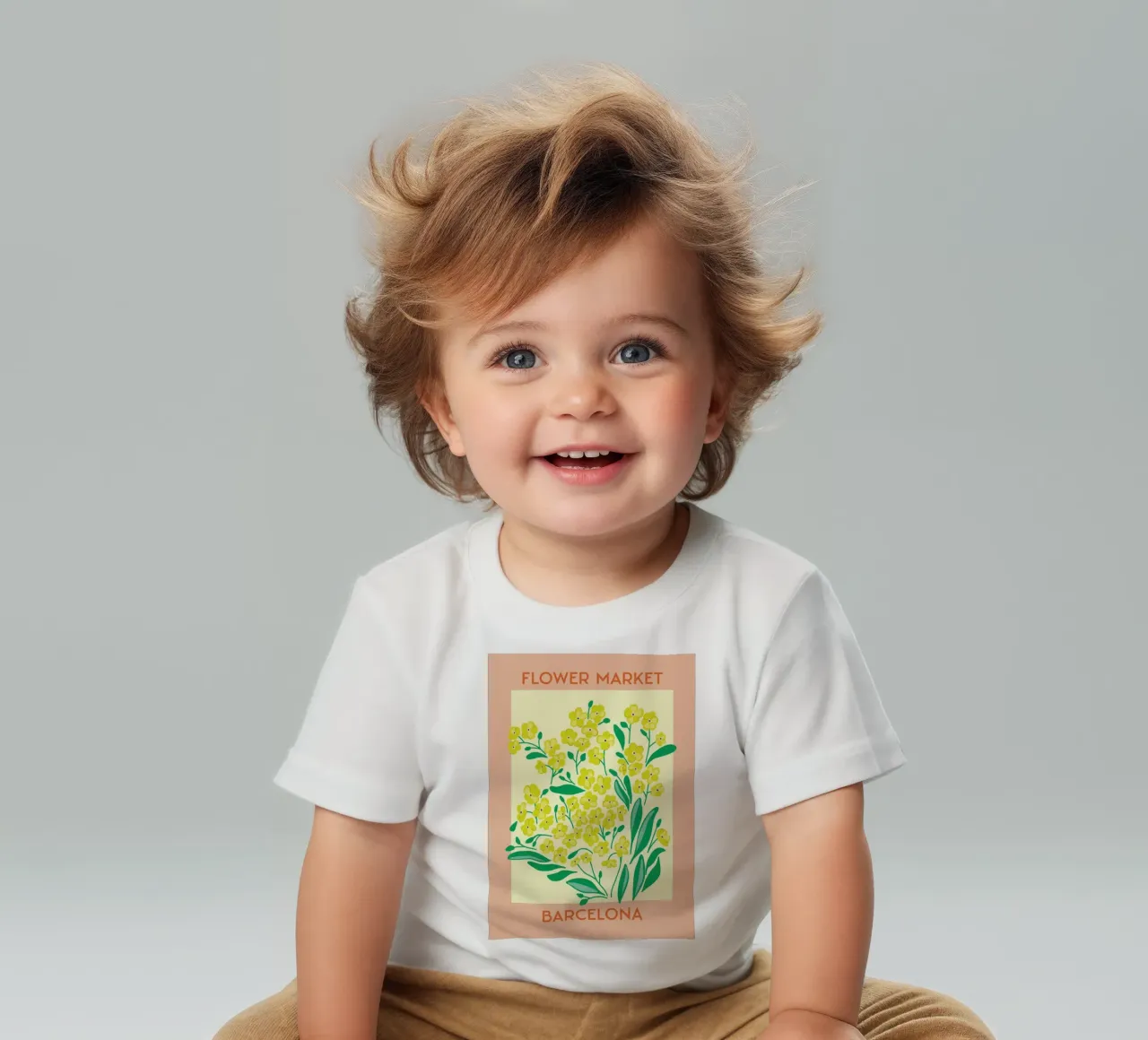 Barcelona Flower Market Yellow Bloom Print baby t-shirt by homdeco