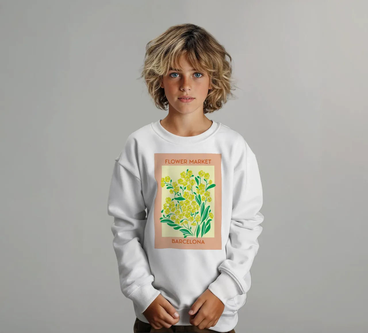 Barcelona Flower Market Yellow Bloom Print kids sweatshirt by homdeco