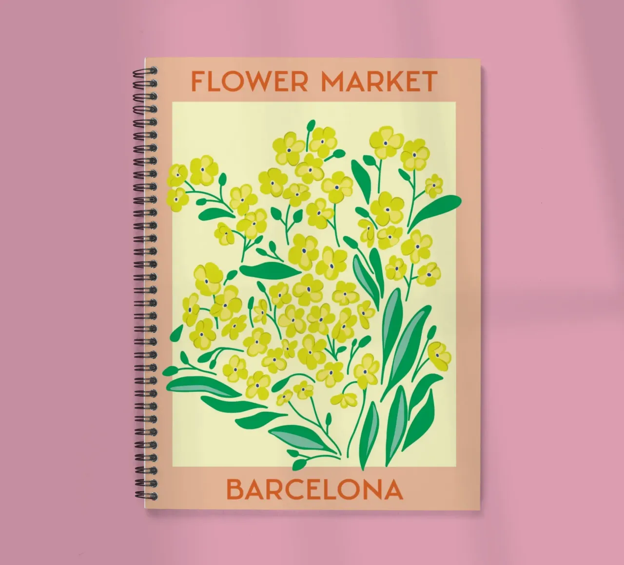 Barcelona Flower Market Yellow Bloom Print spiral notebook by homdeco