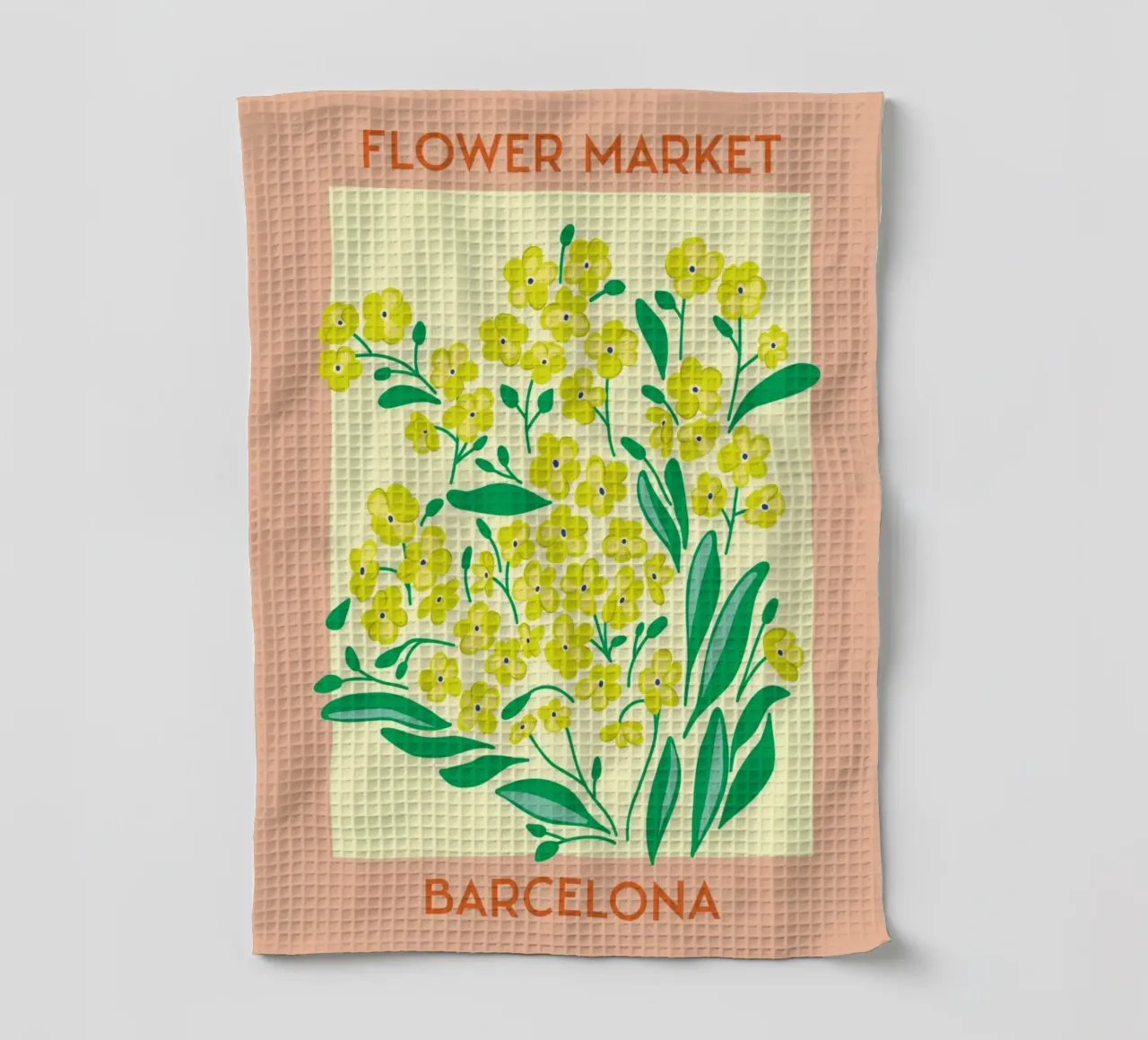 Barcelona Flower Market Yellow Bloom Print tea towel by homdeco