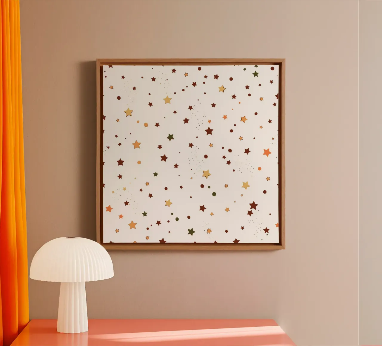 Autumn colored stars seamless pattern canvas with Floater frame by gulsengunel
