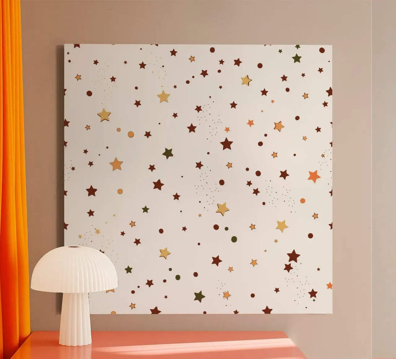 Autumn colored stars seamless pattern canvas with Floater frame by gulsengunel