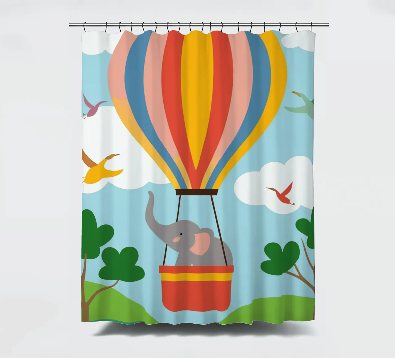 Elephant Rides a Hot Air Balloon shower curtain by CUTE ANIMALS