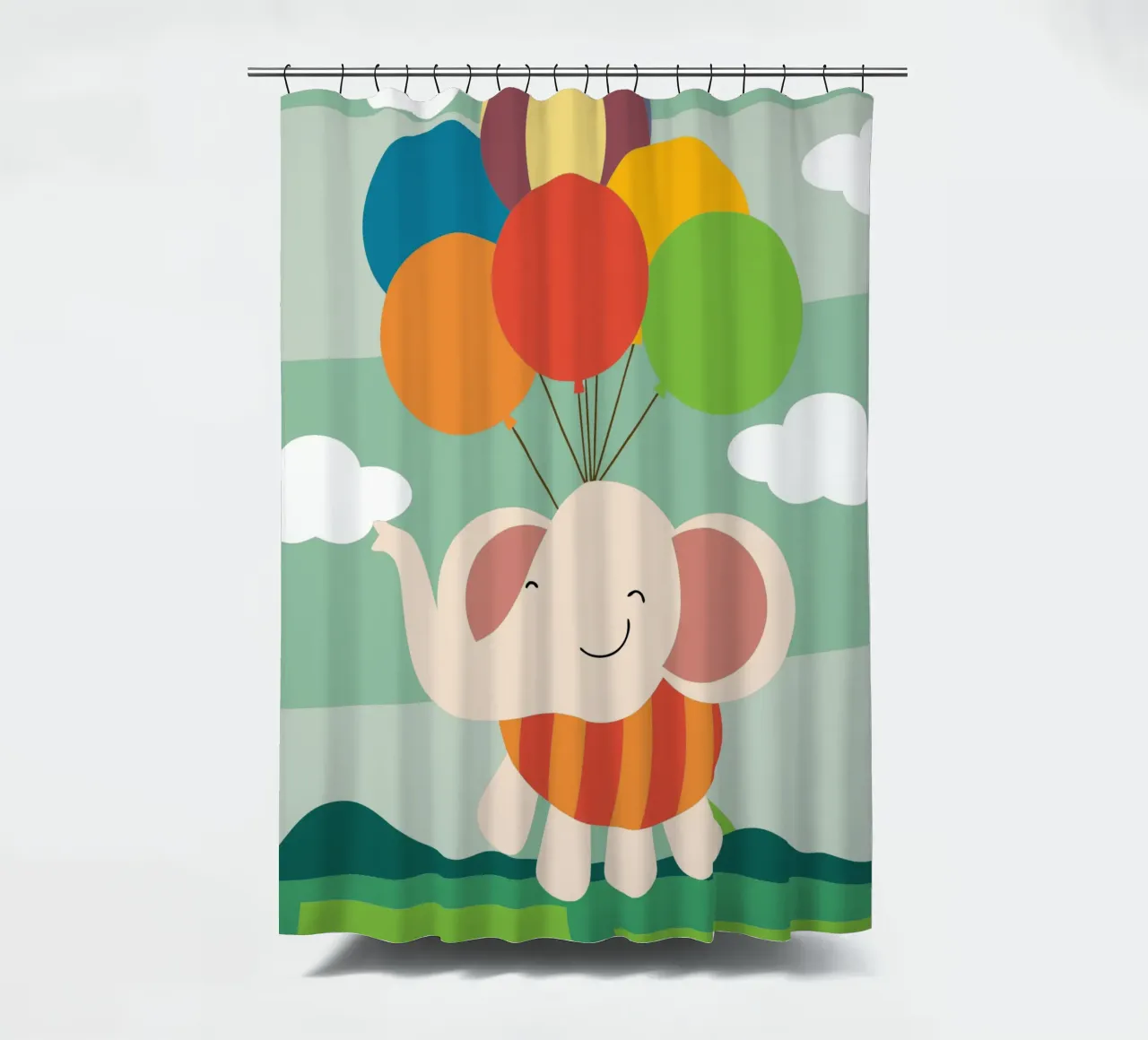 L'elefante vola con i palloncini tenda da doccia da CUTE ANIMALS