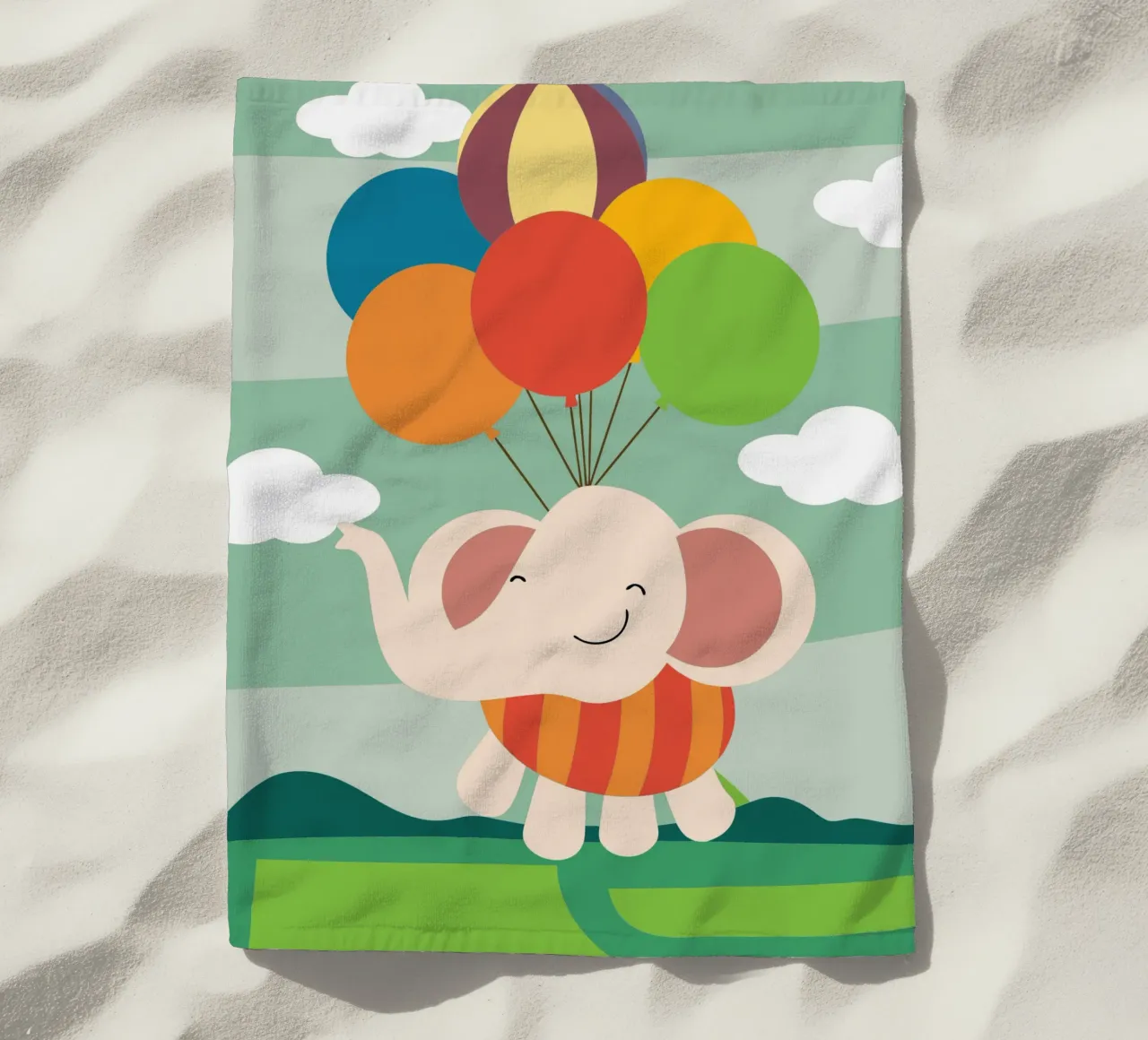 L'elefante vola con i palloncini telo mare da CUTE ANIMALS