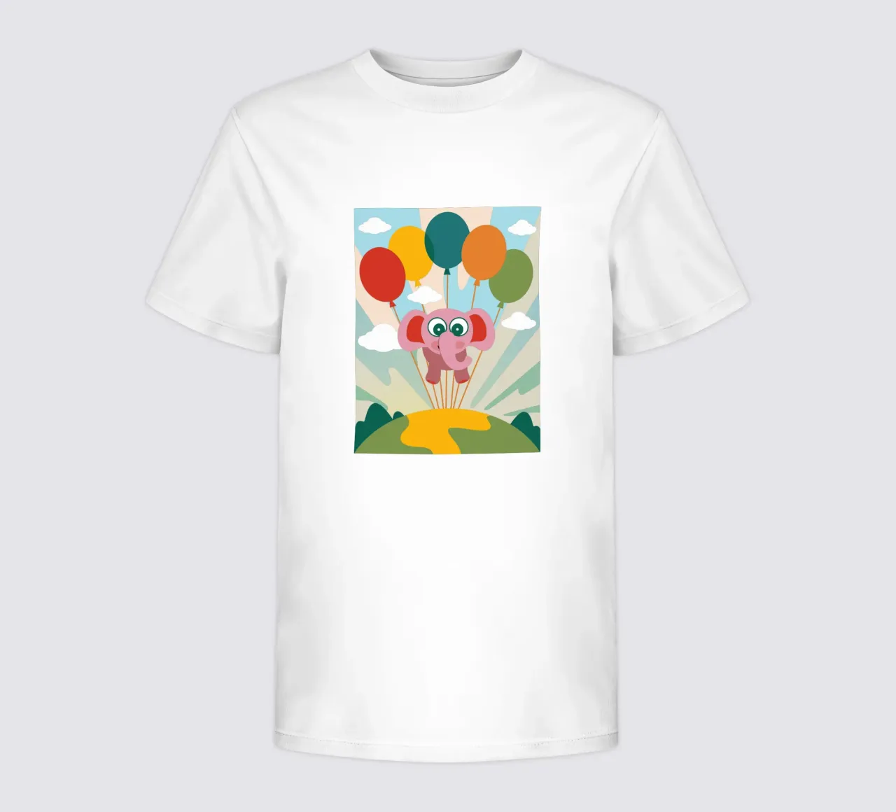 The Elephant Flies With Balloons kids t-shirt by CUTE ANIMALS