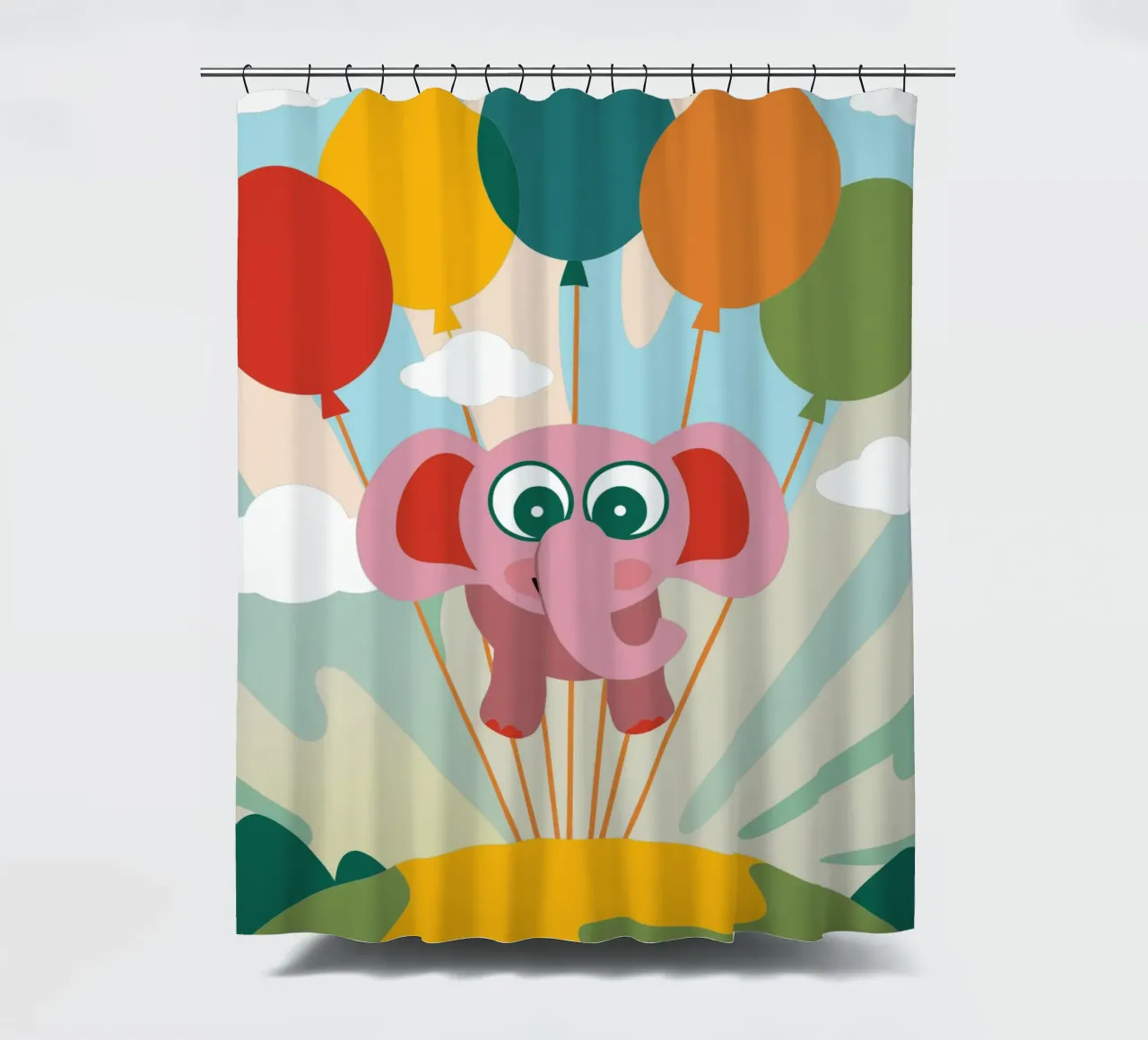 The Elephant Flies With Balloons shower curtain by CUTE ANIMALS