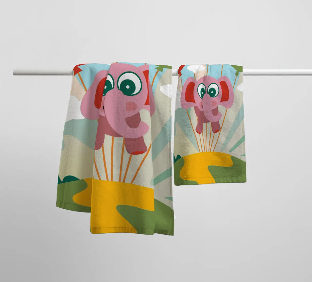 L'elefante vola con i palloncini asciugamano da bagno da CUTE ANIMALS