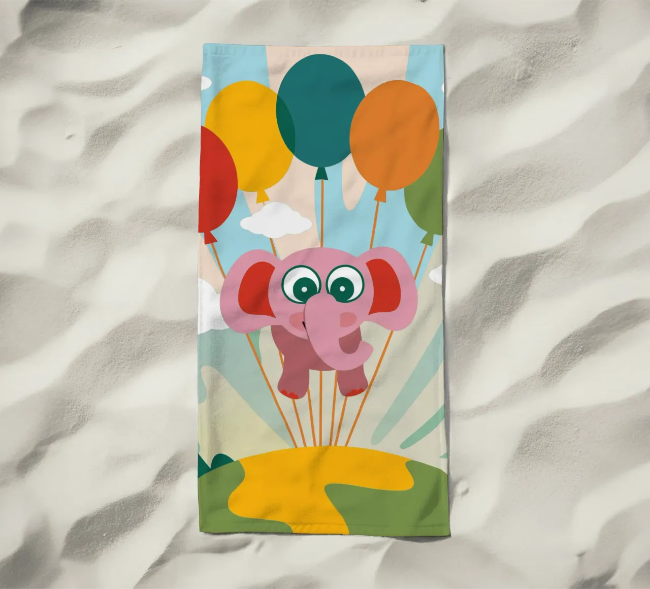 L'elefante vola con i palloncini telo mare da CUTE ANIMALS