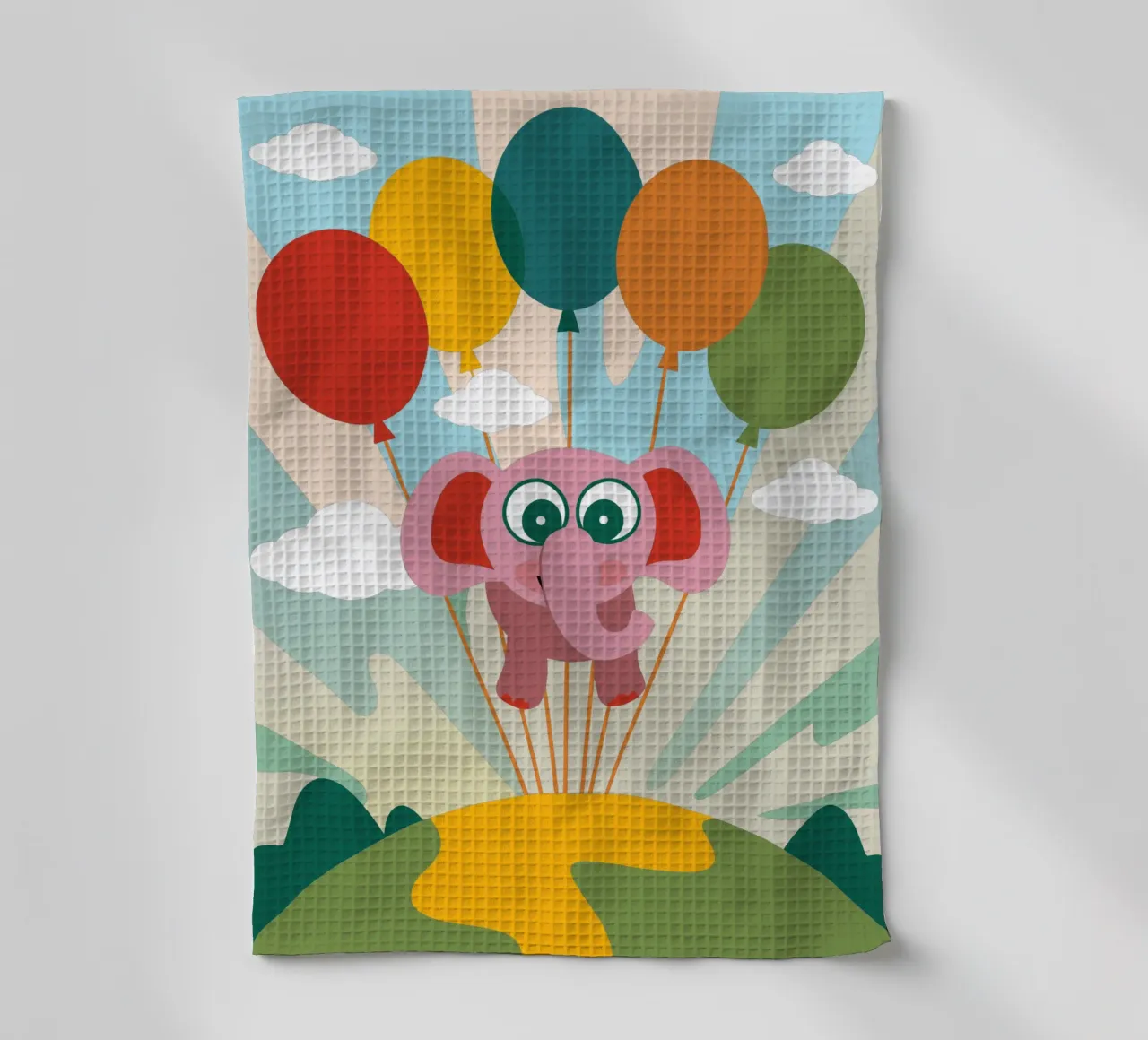 L'elefante vola con i palloncini canovaccio da cucina da CUTE ANIMALS