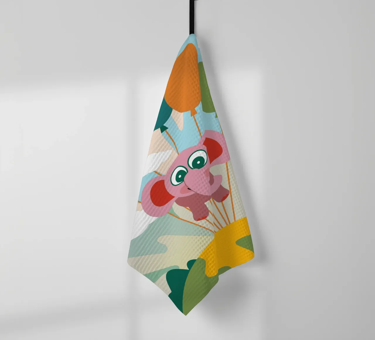 L'elefante vola con i palloncini canovaccio da cucina da CUTE ANIMALS