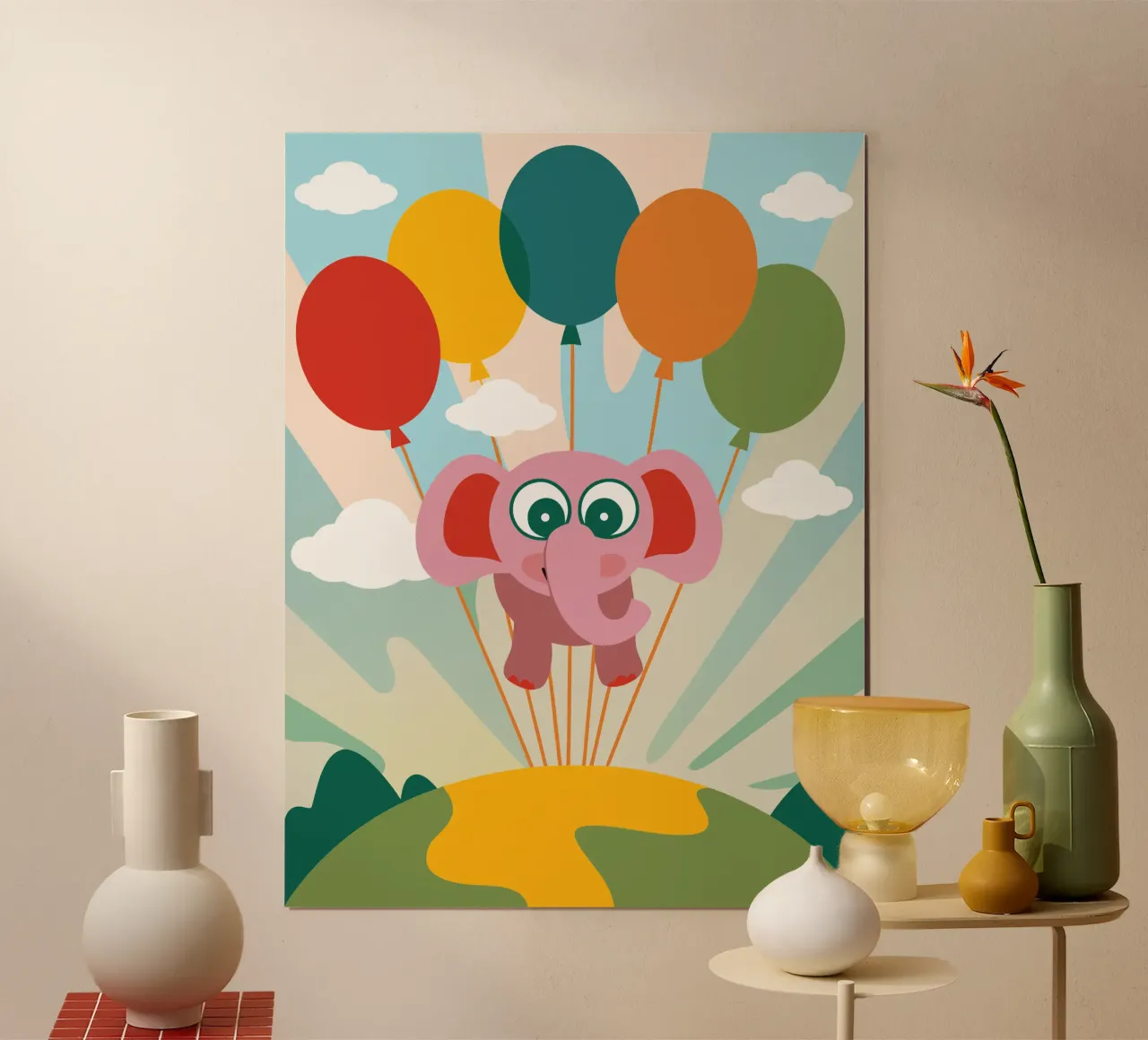 L'elefante vola con i palloncini poster da CUTE ANIMALS