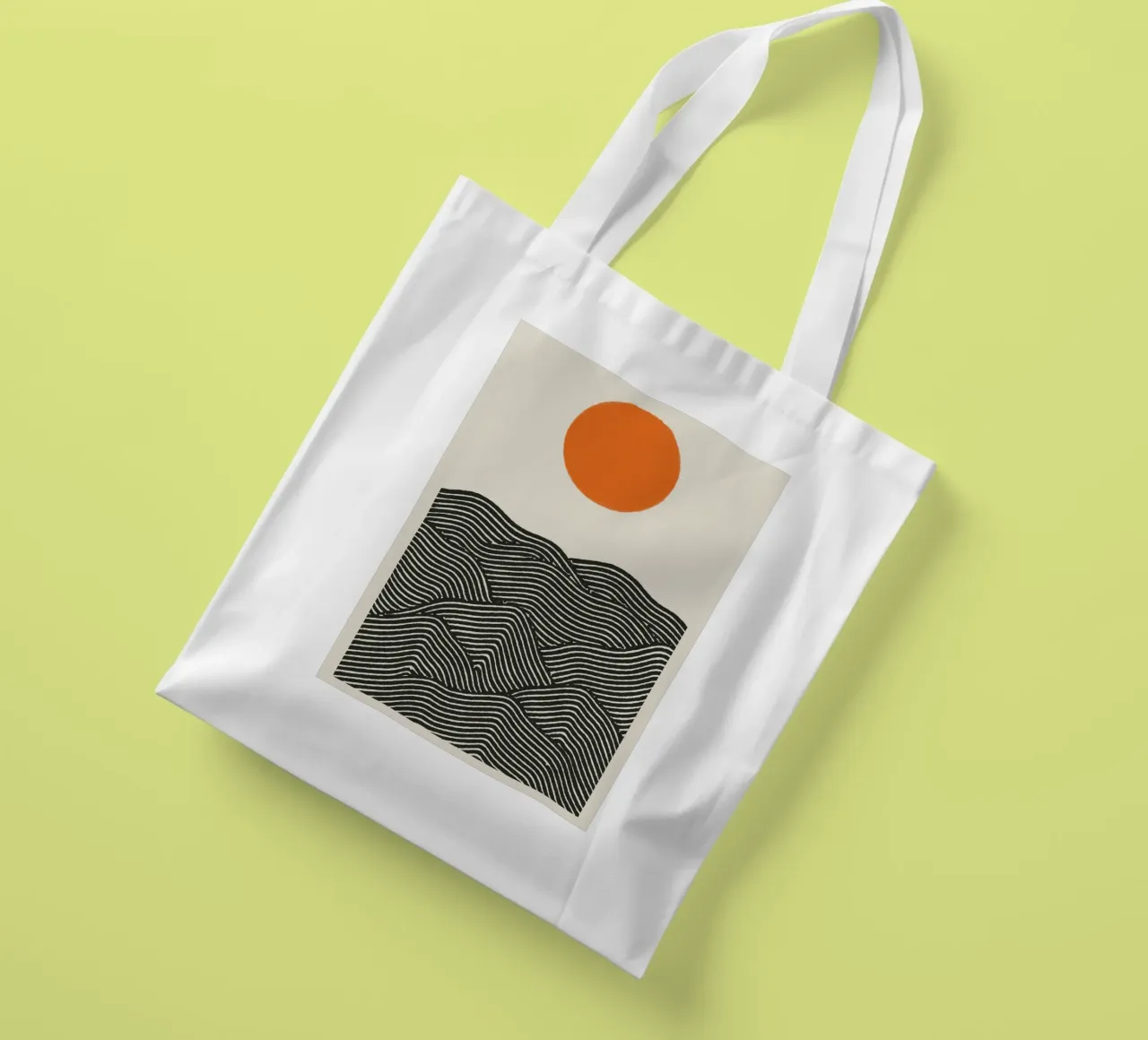 Line Art Mountains with Sun – Modernes Wandbild tote bag by KUNSTstück