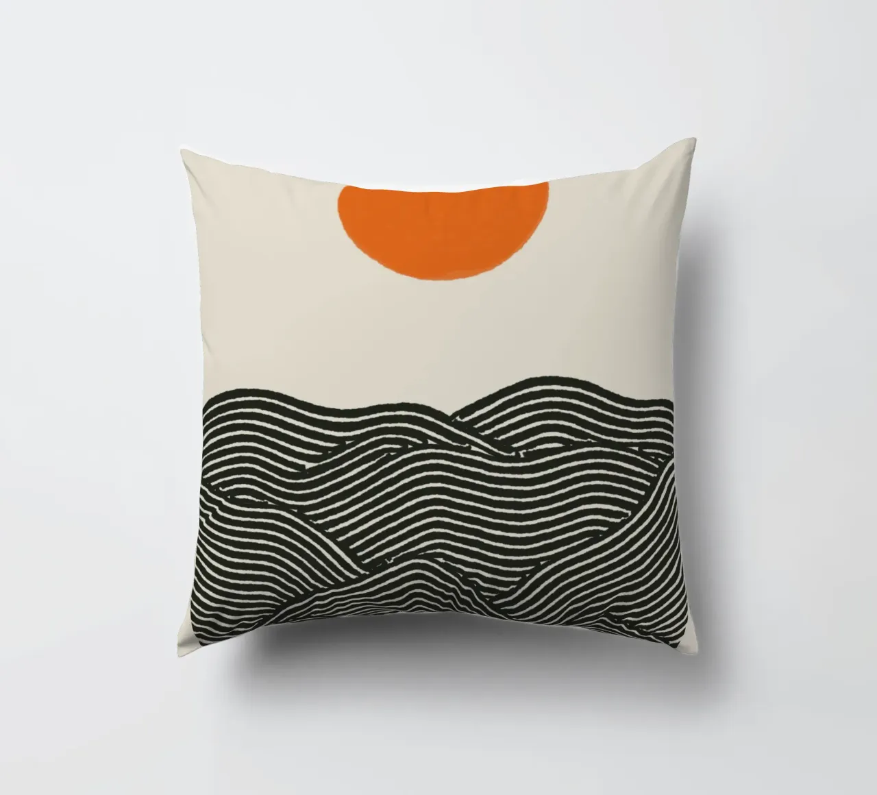 Line Art Mountains with Sun – Modernes Wandbild decorative cushion by KUNSTstück