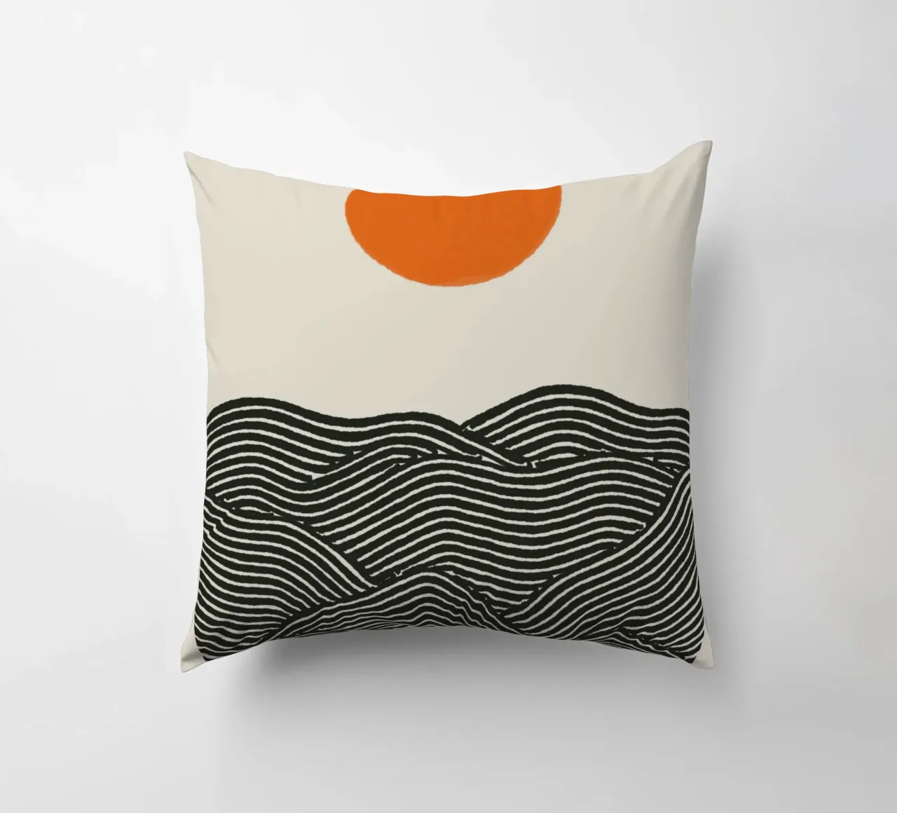 Line Art Mountains with Sun – Modernes Wandbild decorative cushion by KUNSTstück