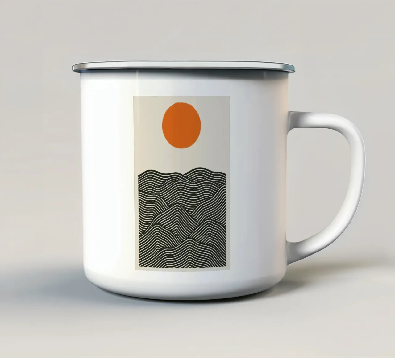 Line Art Montagne con sole - Modernes Wandbild tazza in smalto da KUNSTstück