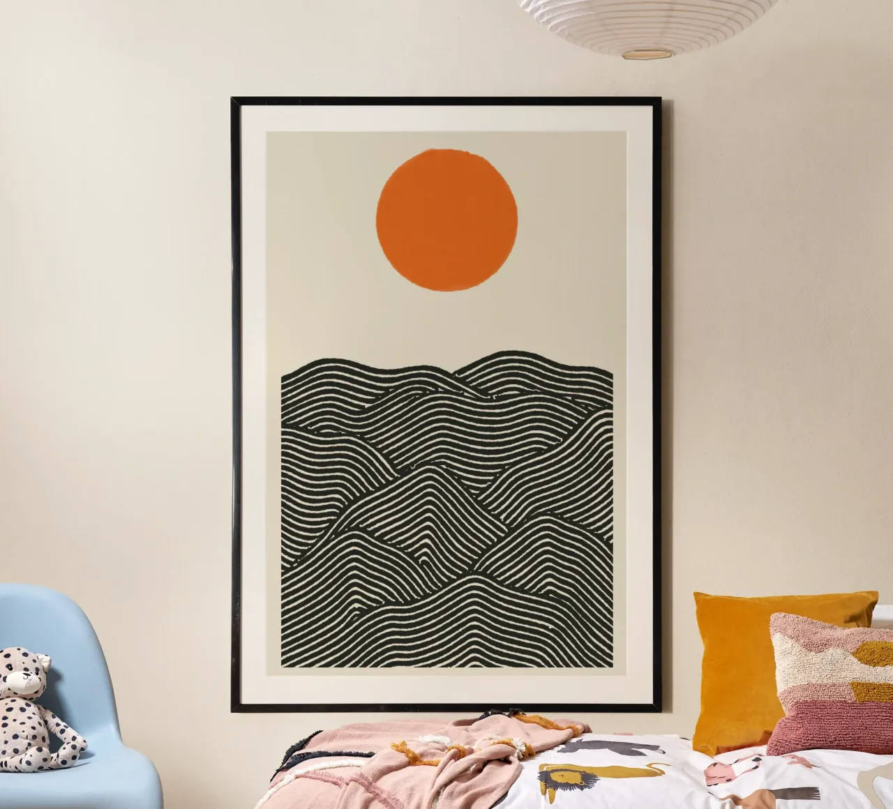 Line Art Montagne con sole - Modernes Wandbild poster da KUNSTstück