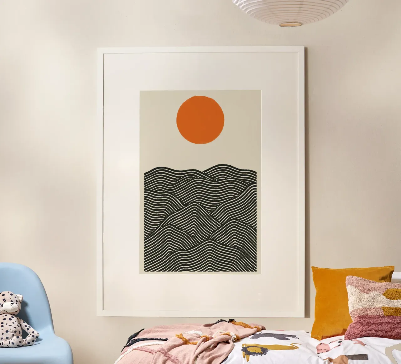Line Art Montagne con sole - Modernes Wandbild poster da KUNSTstück