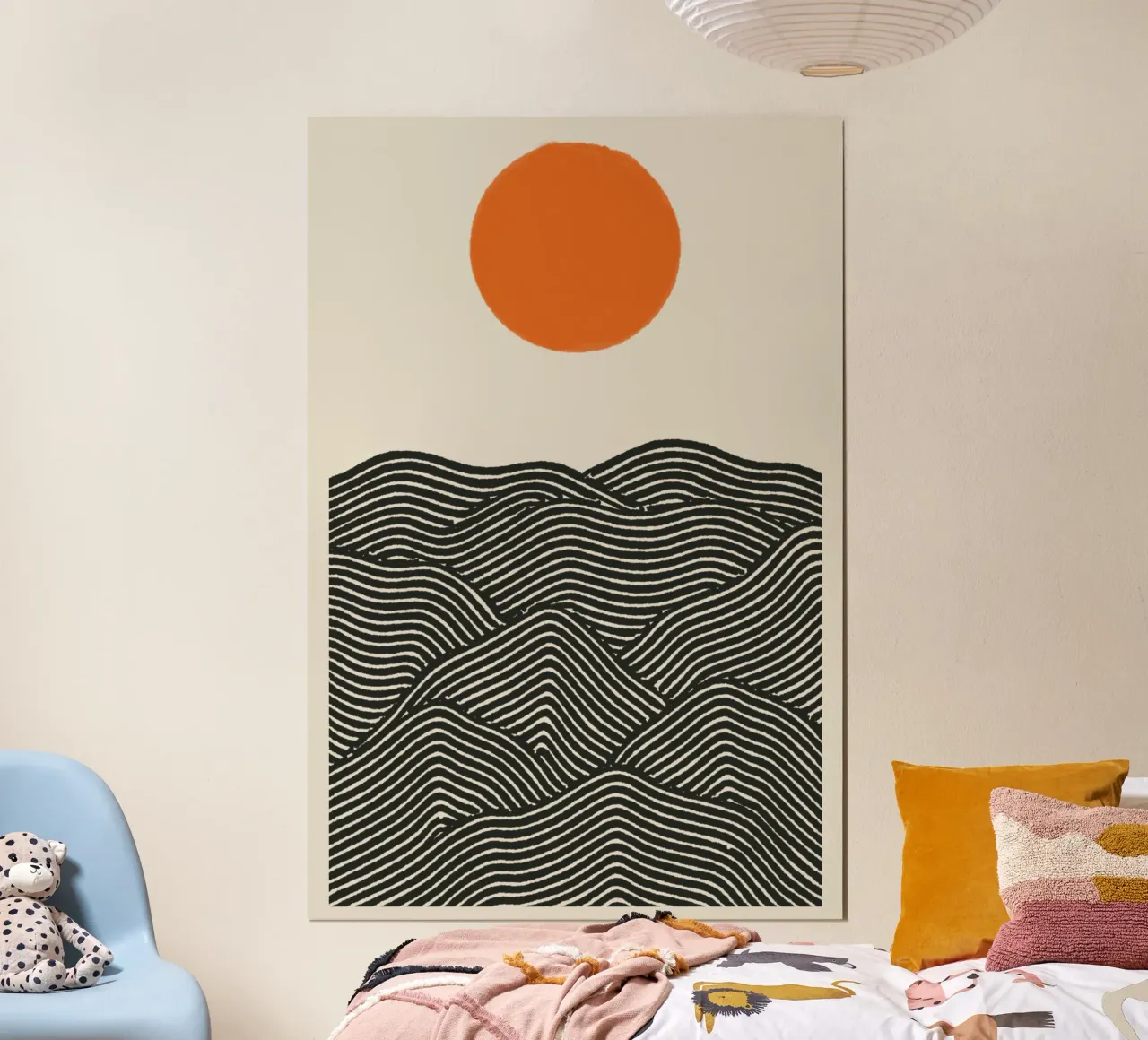 Line Art Montagne con sole - Modernes Wandbild poster da KUNSTstück